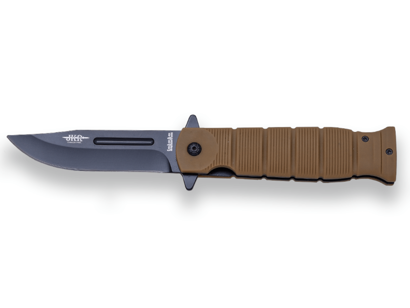 NAVAJA TACTICA JKR CON APERTURA ASISTIDA , HOJA INOX DE 11 CM , PUÑO DE GOMA.