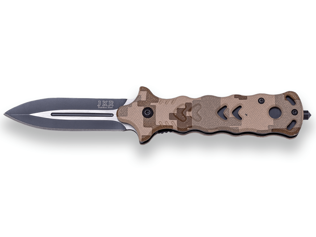 NAVAJA TÁCTICA JKR CON APERTURA ASISTIDA. HOJA DE 8 CM Y PUÑO ALUMINIO CAMUFLAJE