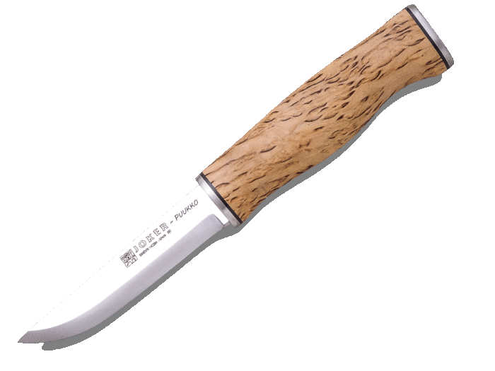 CUCHILLO PUUKKO JOKER - PUÑO ABEDUL RIZADO - HOJA 10 CM.