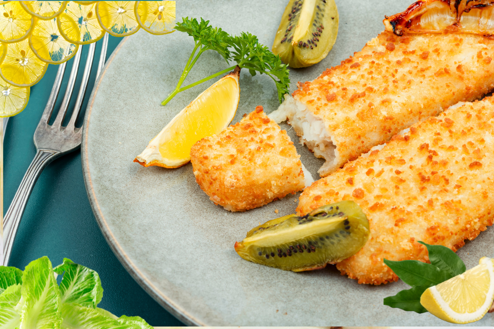 Nr. 97 Panierte Seelachs Filet mit Salzkartoffeln