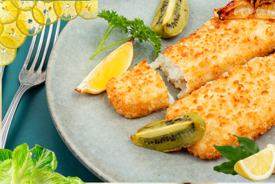 Nr. 97 Panierte Seelachs Filet mit Salzkartoffeln