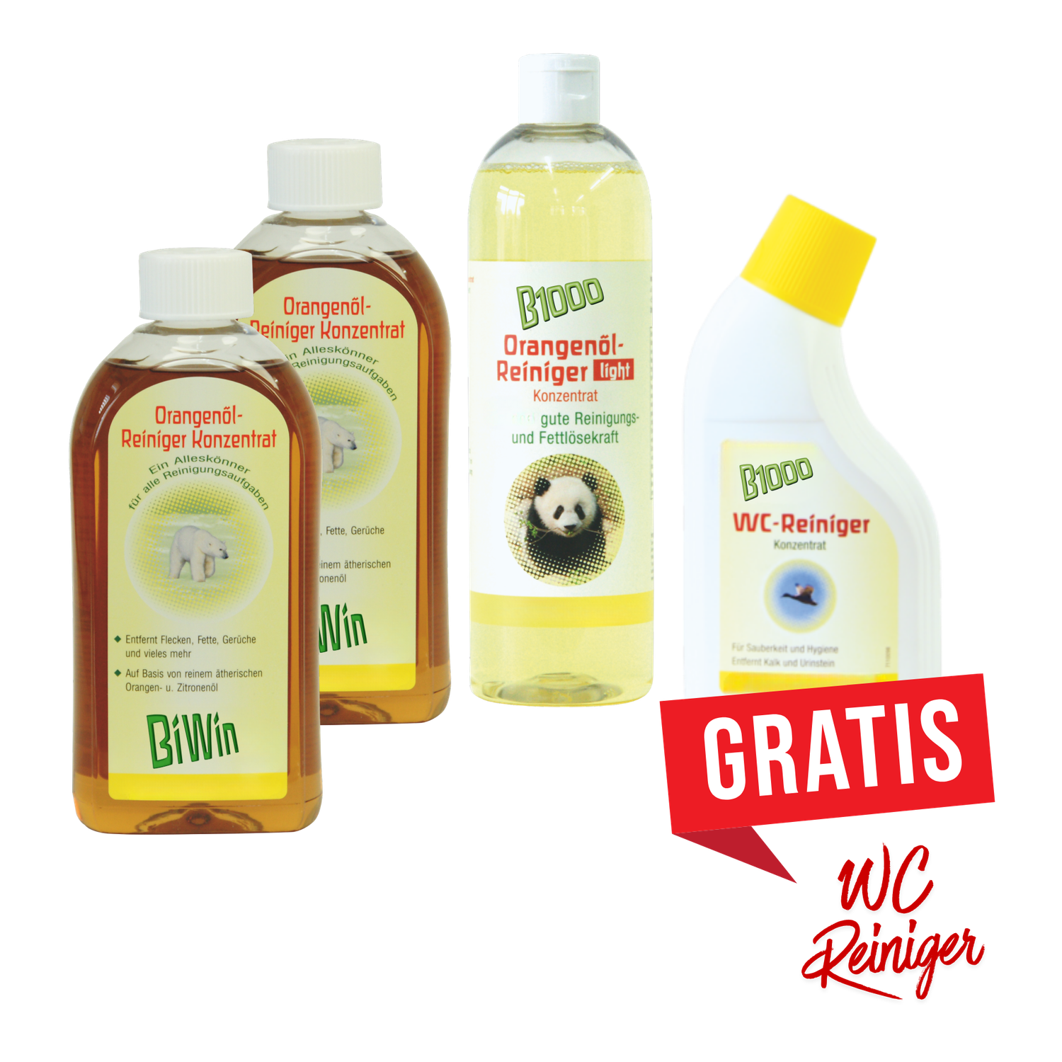 Orangenöl-Reiniger Set mit WC Reiniger - 4 teilig