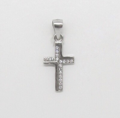 Colgante cruz de plata rodiada con circonitas