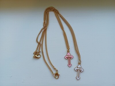 Pink & White Cross Necklace