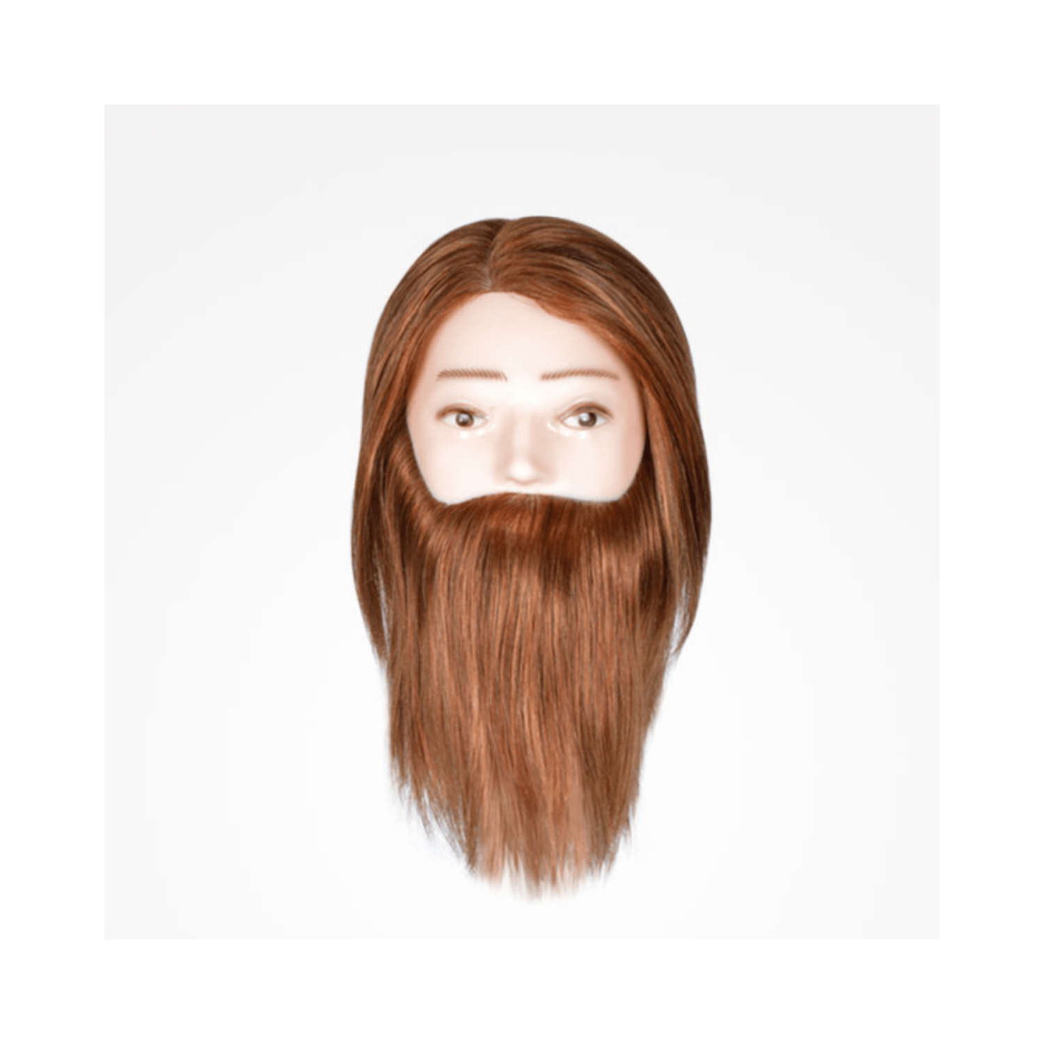 Cabeza de Maniquí Prácticas con Barba 100% Pelo Humano #Castaño Claro 15-18cm