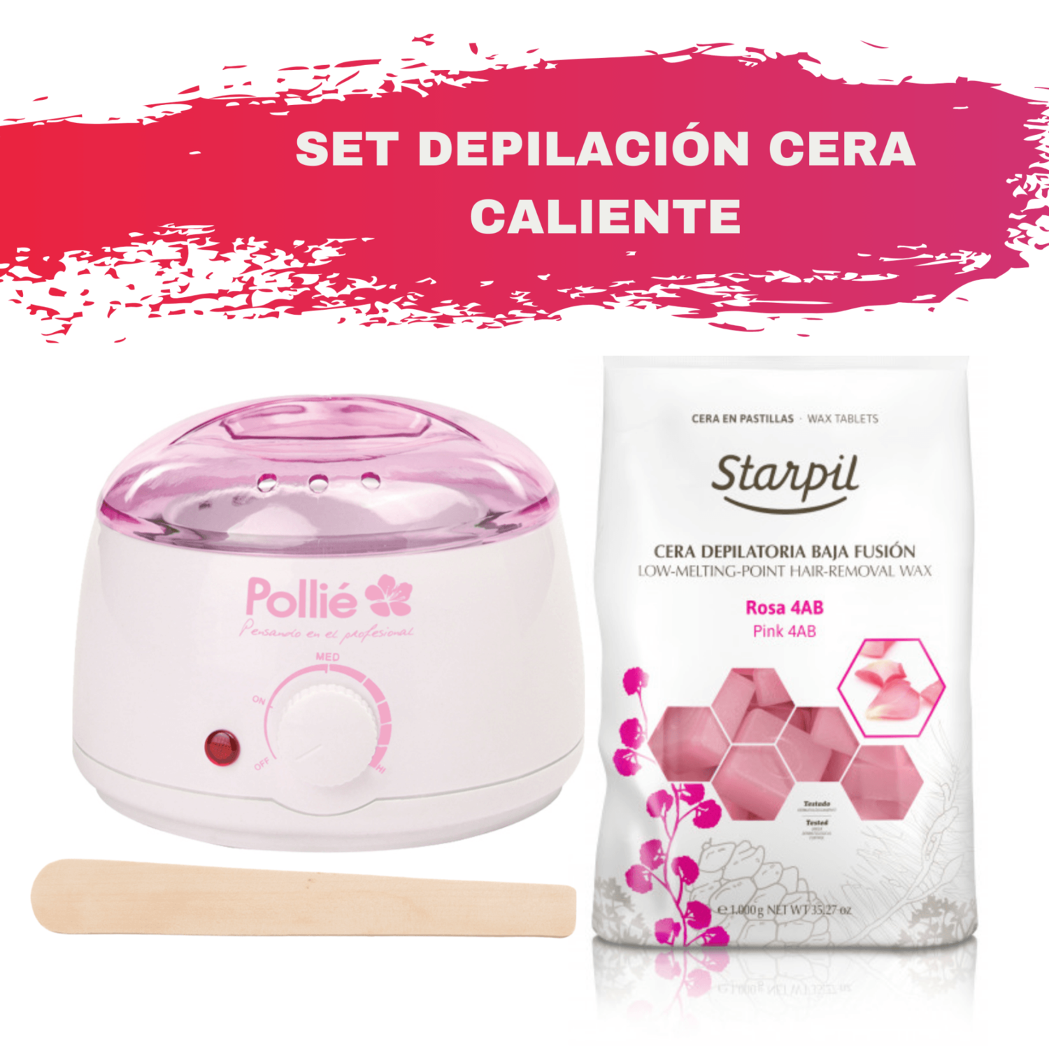 Set Depilación Cera Caliente Fundidor 450ml + 1kg de cera + espátula