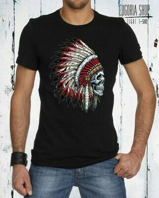 Native American Skull Print Cotton T-shirt Native American Skull Print Cotton T-shirt