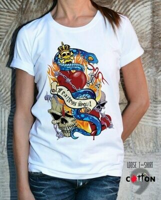 Snake Skulls Print Cotton T-shirt Snake Skulls Print Cotton T-shirt