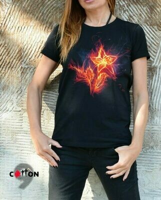 Burning Flower Print Black Cotton T-shirt Burning Flower Print Black Cotton T-shirt