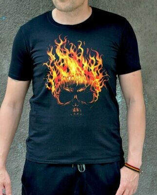 Burning Skull Print Black Cotton T-shirt Burning Skull Print Black Cotton T-shirt