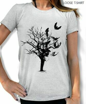 Graphic Tree Bat Print White Cotton T-shirt Graphic Tree Bat Print White Cotton T-shirt