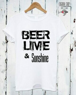 Beer Lime And Sunshine Print Cotton T-Shirt Beer Lime And Sunshine Print Cotton T-Shirt