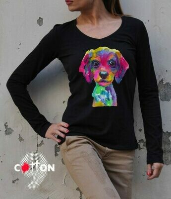 Colorful Art Dog Print Cotton T-Shirt Colorful Art Dog Print Cotton T-Shirt