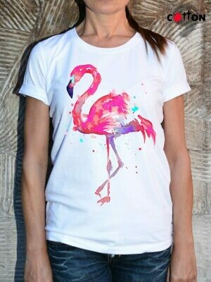 Pink Flamingo Print Cotton T-Shirt Pink Flamingo Print Cotton T-Shirt
