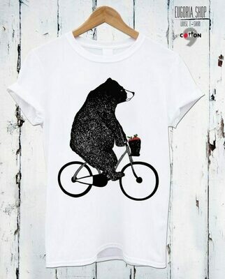 Bear on a Bicycle Print Cotton T-Shirt Bear on a Bicycle Print Cotton T-Shirt