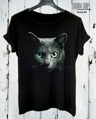 Black Cat Head Print Cotton T-Shirt Black Cat Head Print Cotton T-Shirt