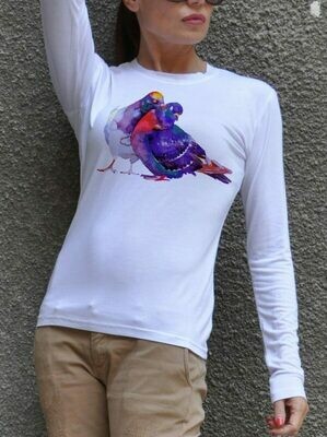 Pigeons in Love Print Cotton T-Shirt Pigeons in Love Print Cotton T-Shirt