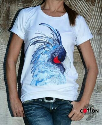 Blue Parrot Print Cotton T-Shirt Blue Parrot Print Cotton T-Shirt