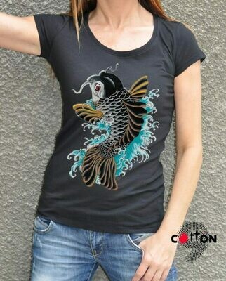 Chinese Fish Print Cotton T-shirt Chinese Fish Print Cotton T-shirt
