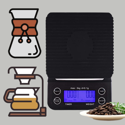 Zorara - Bilancia da caffè con timer, 3 kg/0,1 g, digitale.
