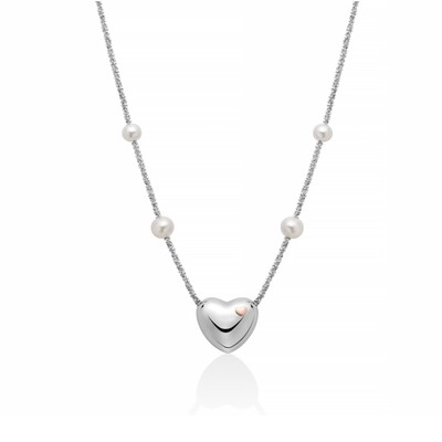 Collana in argento e perle con cuore centrale