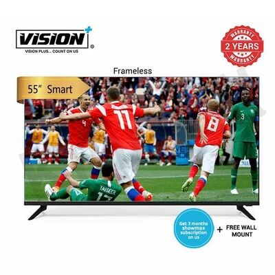(Today Only!) Vision Plus 55 inch Smart TV Frameless 4K UHD Frameless V+ OS Television 55", Free Wall Bracket NETFLIX OFFICIAL SMART CONTENT TV, DOLBY AUDIO, BLUETOOTH, VP8855KV Black 55 inch