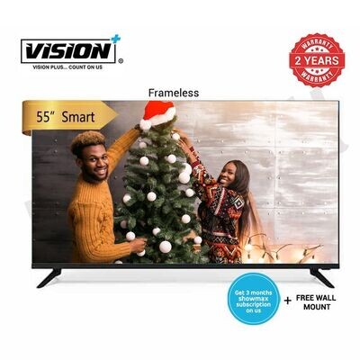 (Today Only!) Vision Plus 55 inch Smart TV Frameless 4K UHD Frameless V+ OS Television 55&quot;, Free Wall Bracket NETFLIX OFFICIAL SMART CONTENT TV, DOLBY AUDIO, BLUETOOTH, VP8855KV Black 55 inch