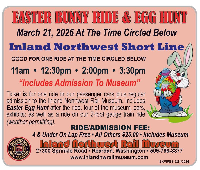 Easter Bunny Ride &amp; Egg Hunt  - March 21, 2026