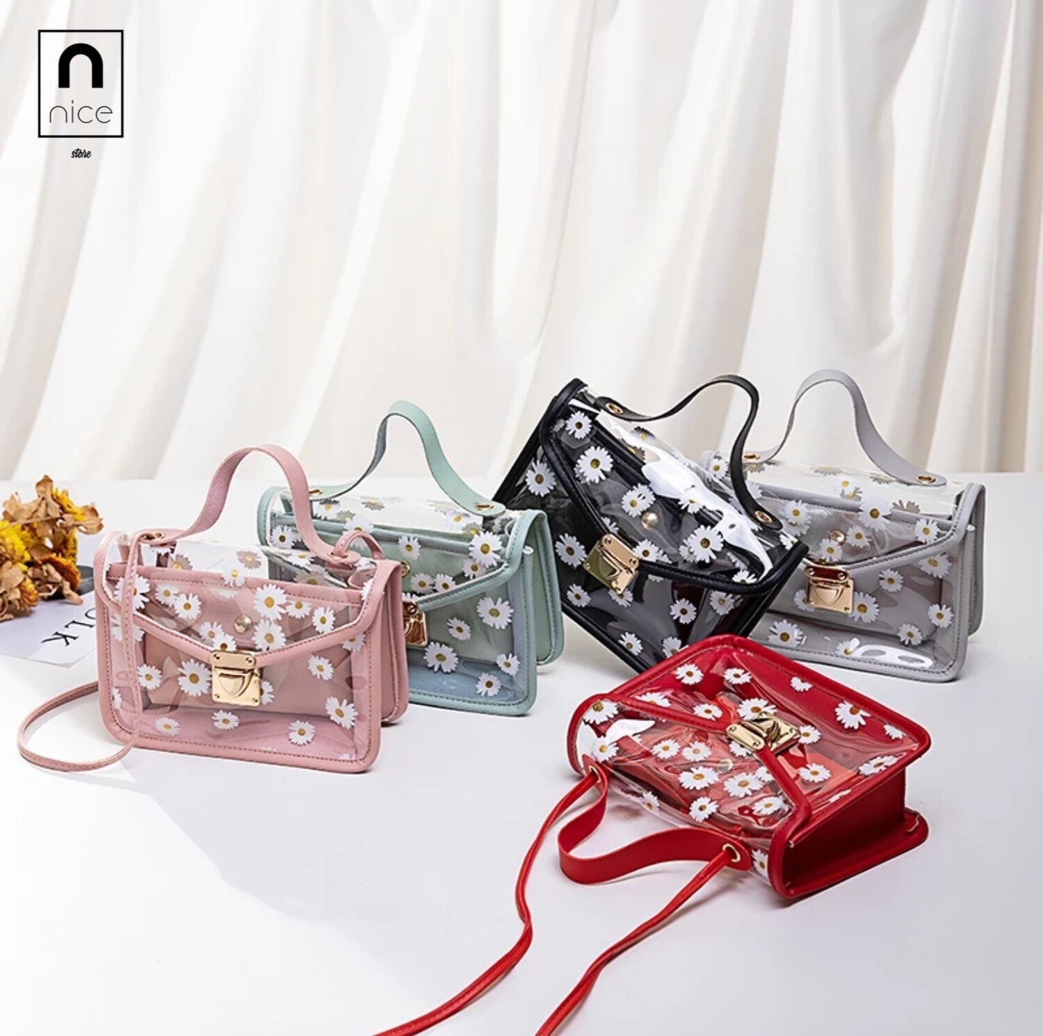 Bolso transparente con flores