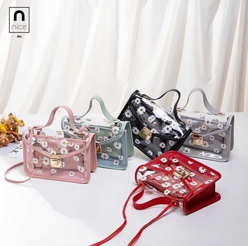 Bolso transparente con flores