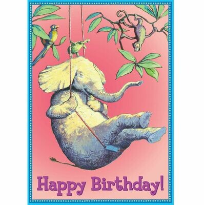 Elephant on Swing Birthday Card
