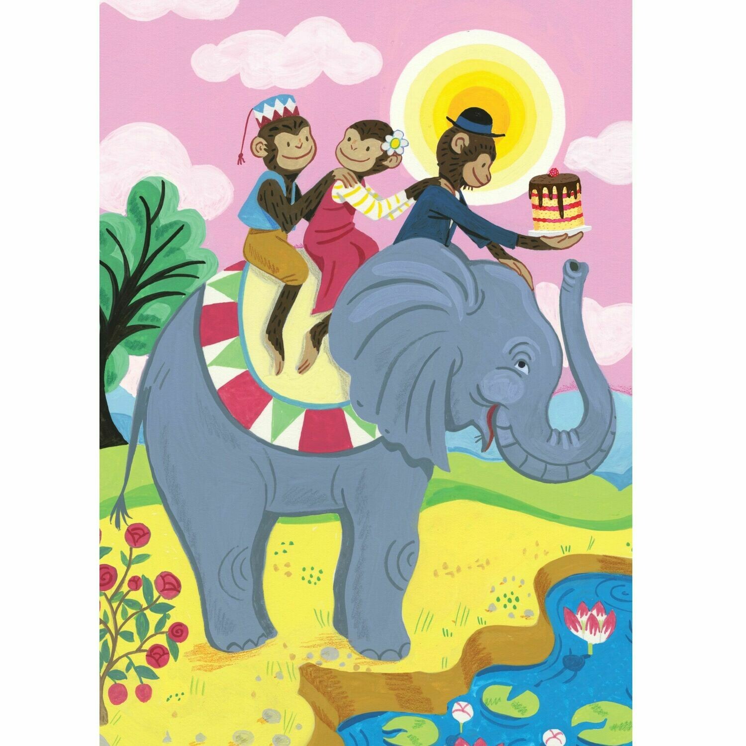 Monkeys on Elephant Birthday Card