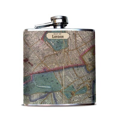 London, England Map Hip Flask