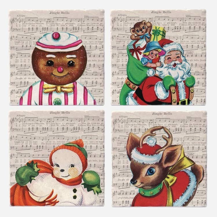 Vintage Christmas Icons Coaster Tiles - Set of 4