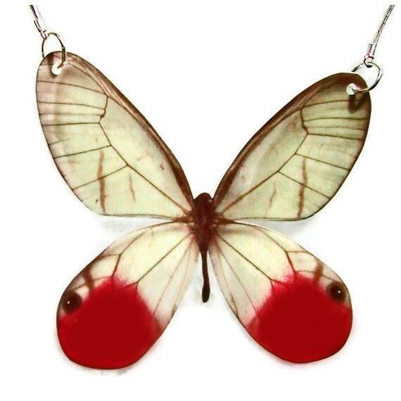 Large Glasswing Butterfly Pendant Necklace