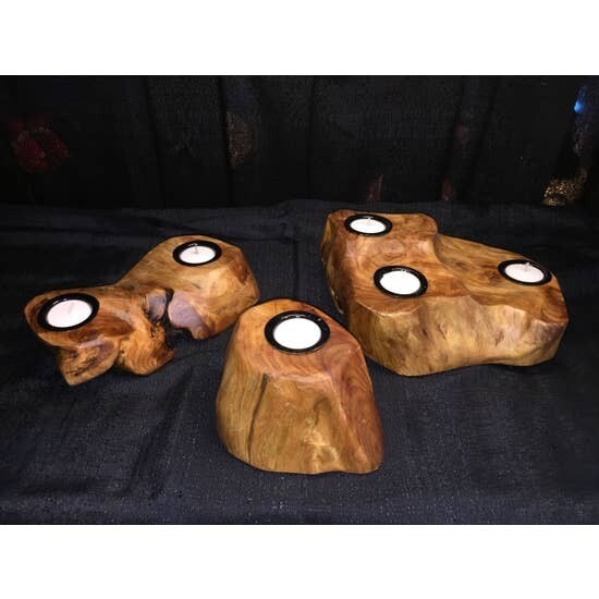 Greener Valley Trading Wooden Three Candle Holder