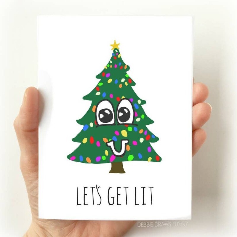 Debbie Draws Funny Get Lit Christmas Card - Funny Holiday Card