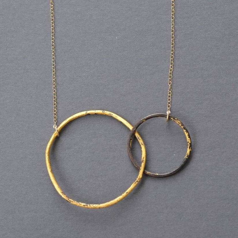 Interlocking Circles Necklace Steel & Gold
