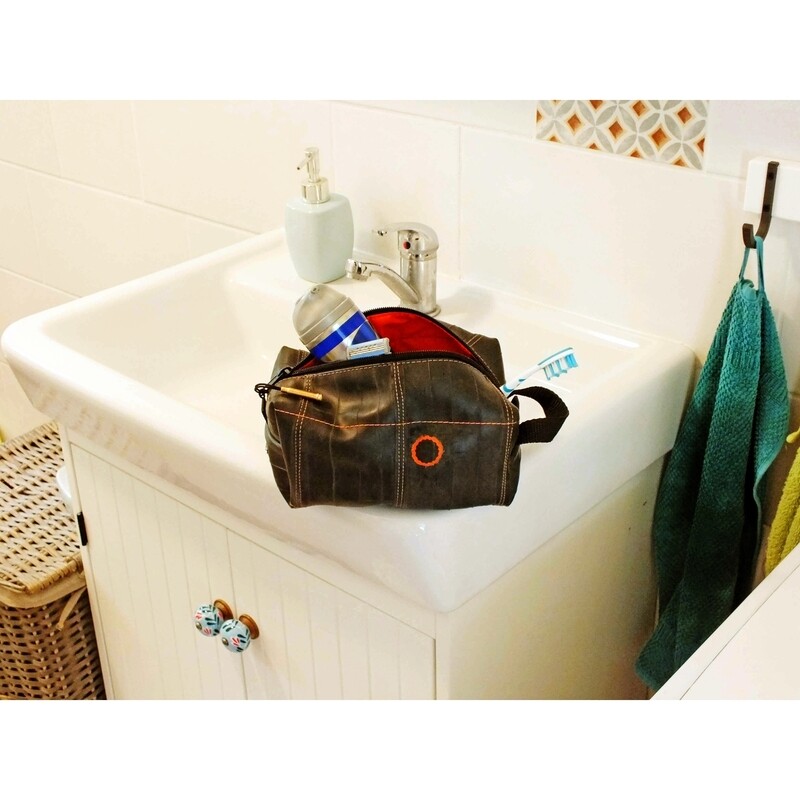 Felvarrom Recycled Bike Tube Dopp Toiletry Bag Large Orange