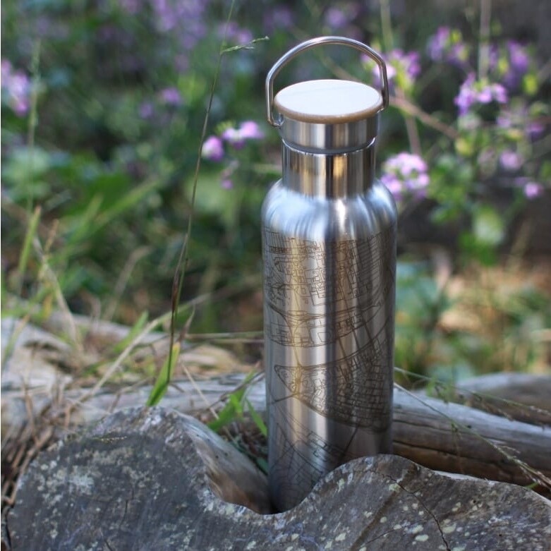 JACE.design Pittsburgh PA Map Bottle Silver with Bamboo Screw on Lid