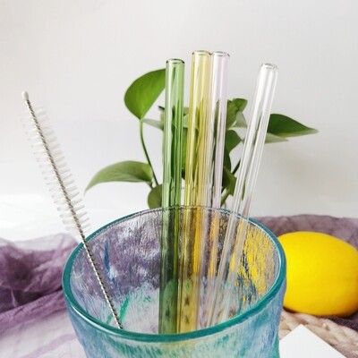 Light Blue Glass Reusable Straight Straw
