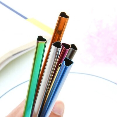 Rainbow Heart Shaped Reusable Stainless Steel Straw