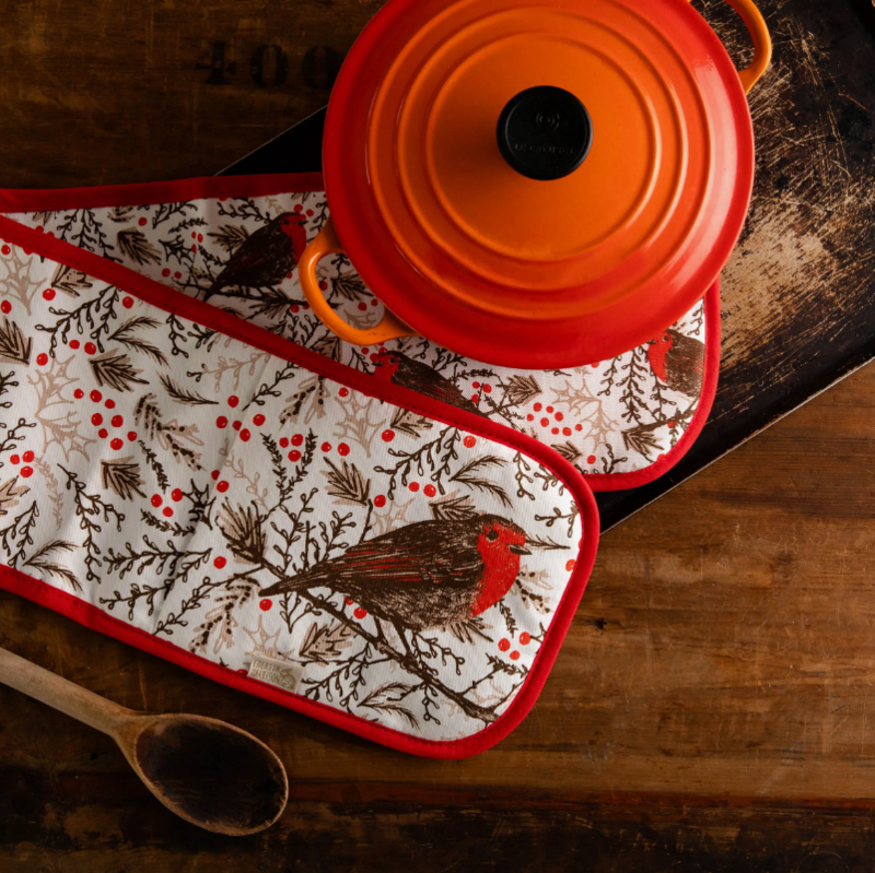 Cherith Harrison Double Oven Mitt - Winter Robin