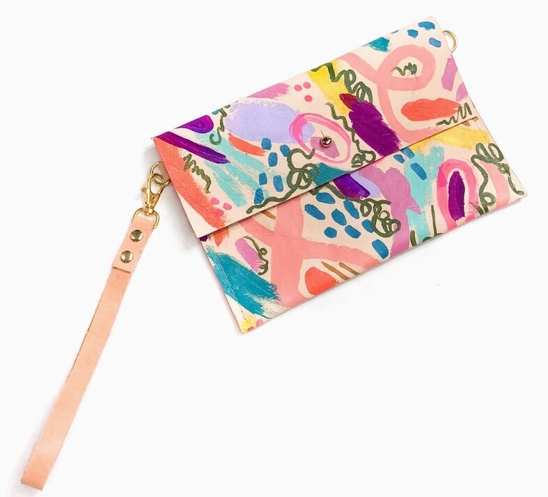Court&Co. Colorful Scribble Natural Leather Wristlet