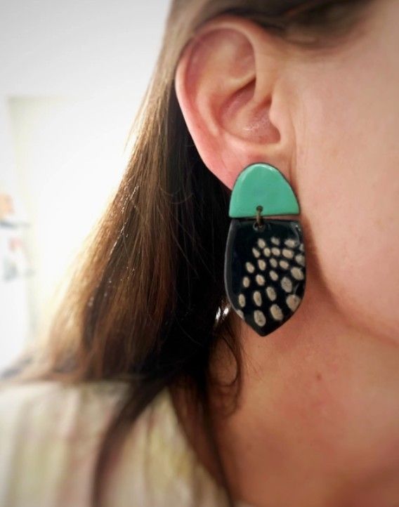 Courtney Fischer Aqua and Black Statement Earrings