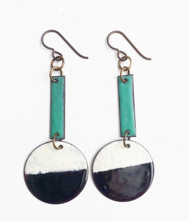 Courtney Fischer Aqua Black and White Enamel Earrings