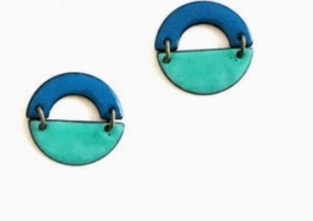 Courtney Fischer Arch Enamel Earrings Blue 1 Inch