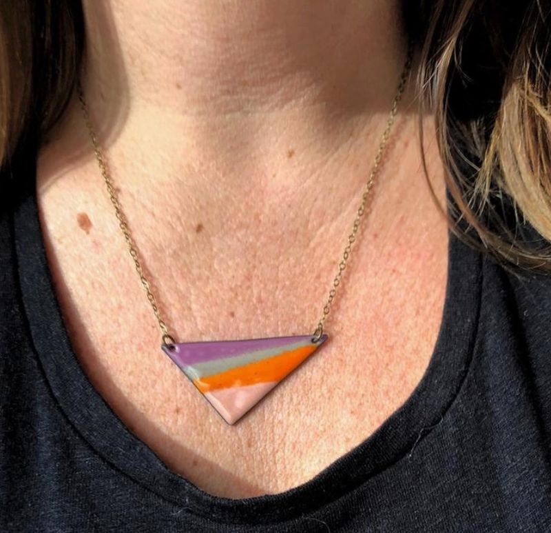 Courtney Fischer Colorful Enamel Triangle Necklace