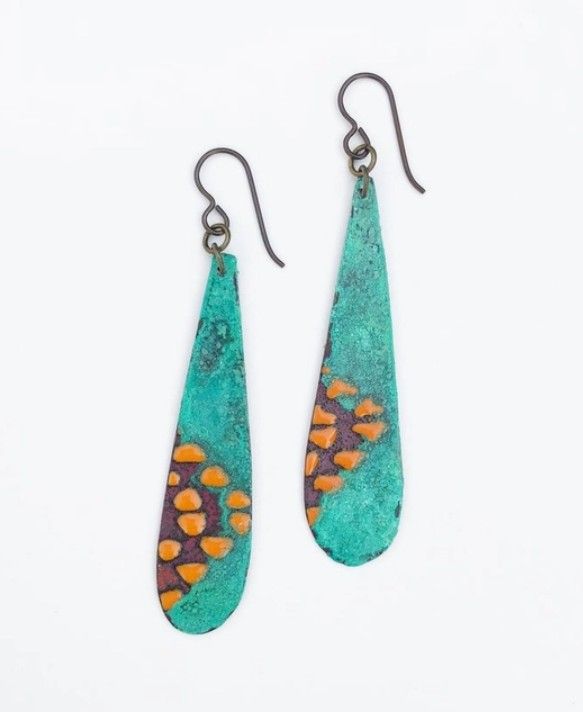 Courtney Fischer Orange and Turquoise Teardrop Earrings