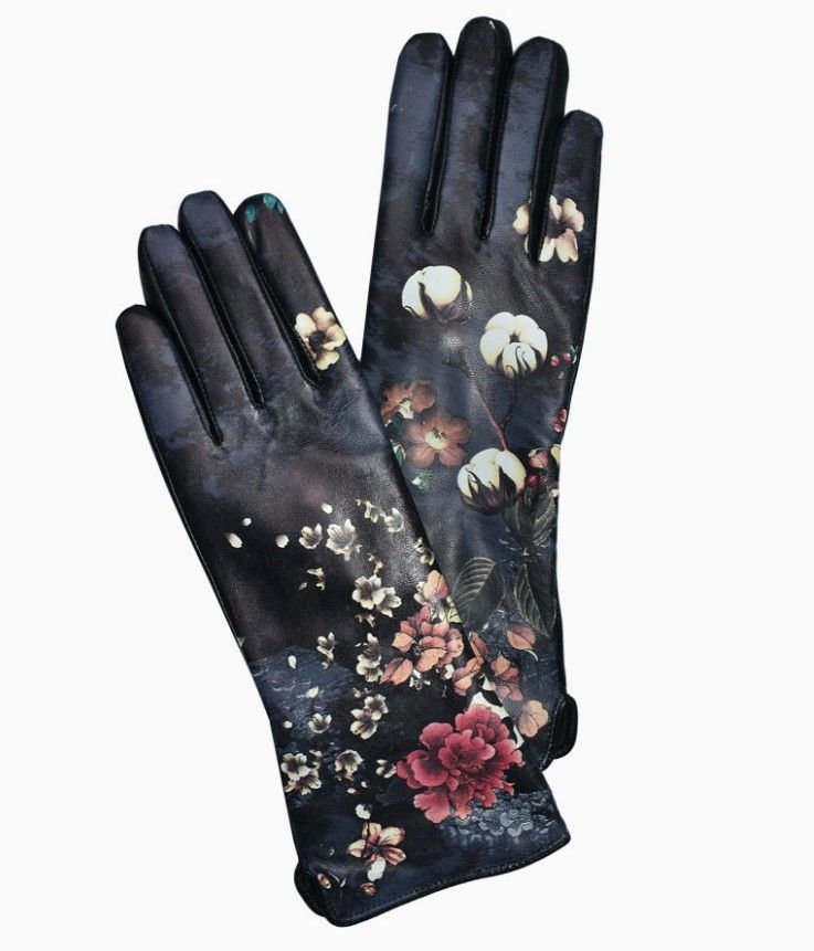 Dupatta Designs Magnolia Floral Print Leather Gloves